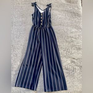 Girls navy & white pinstripe jumpsuit